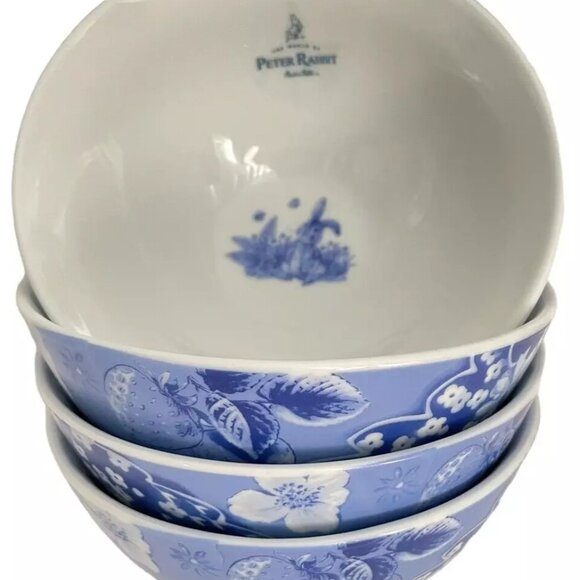 Beatrix Potter Peter Rabbit Set of Four 5.5" Blue Toile Porcelain Rice Bowls New - Picture 8 of 8